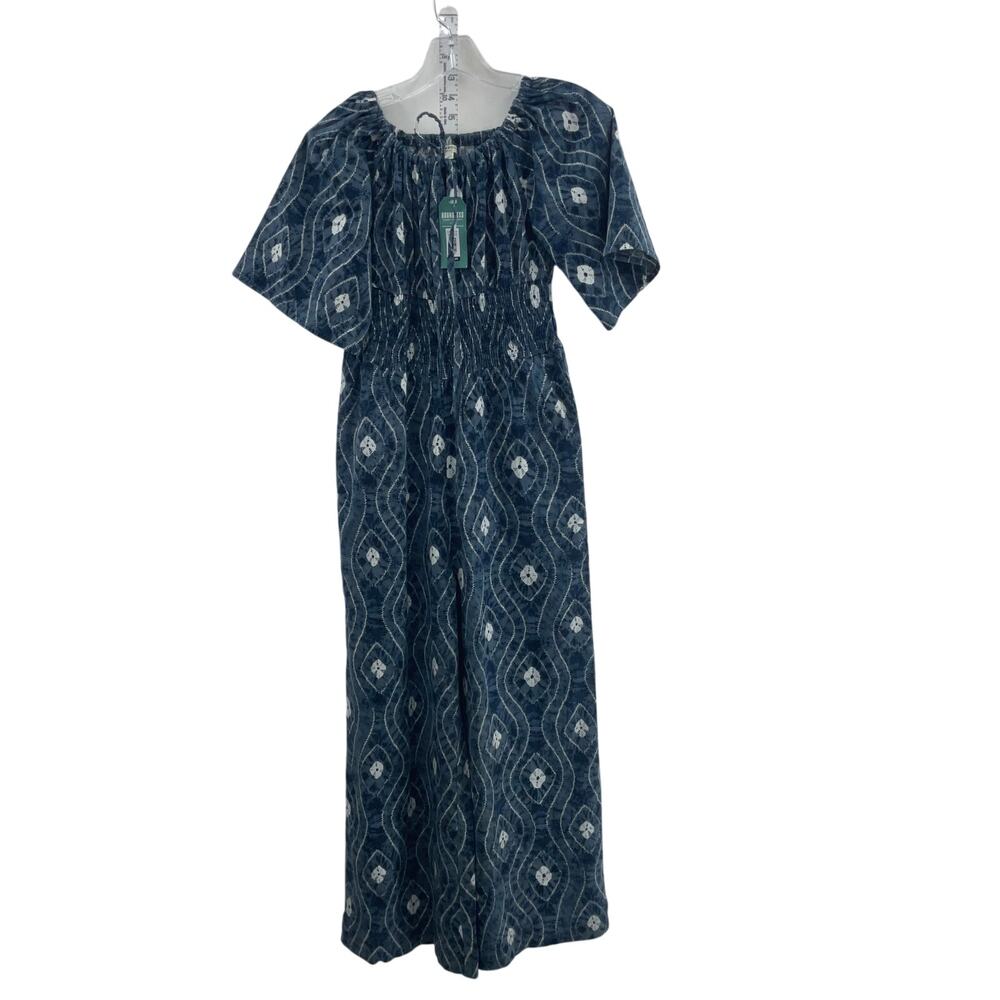 Women’s Indigo Floral Pattern Wide-Leg Jumpsuit